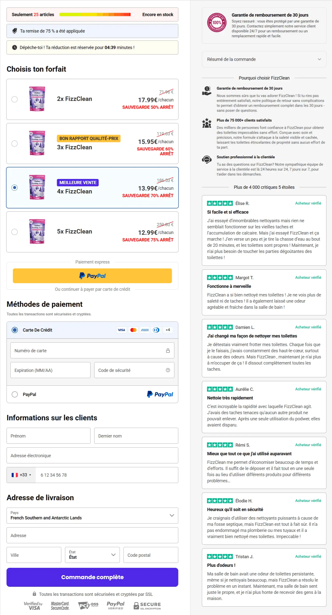 page de paiement sécurisée fizzclean